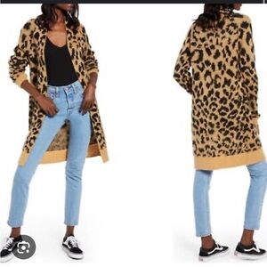 NWT BP Leopard Animal Print Knit Long Open Cardigan Sweater Size Medium